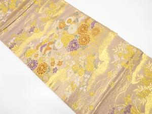 垣根に菊・秋草模様織り出し袋帯